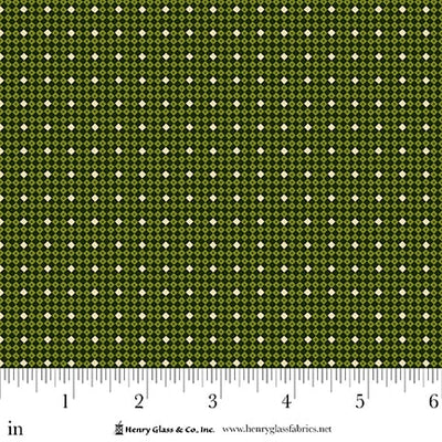 Fabric with a green and white square pattern.