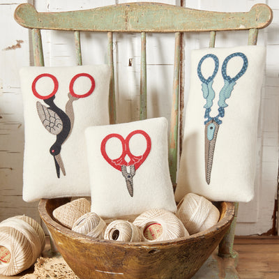 3 woolen vintage scissor pillows. 