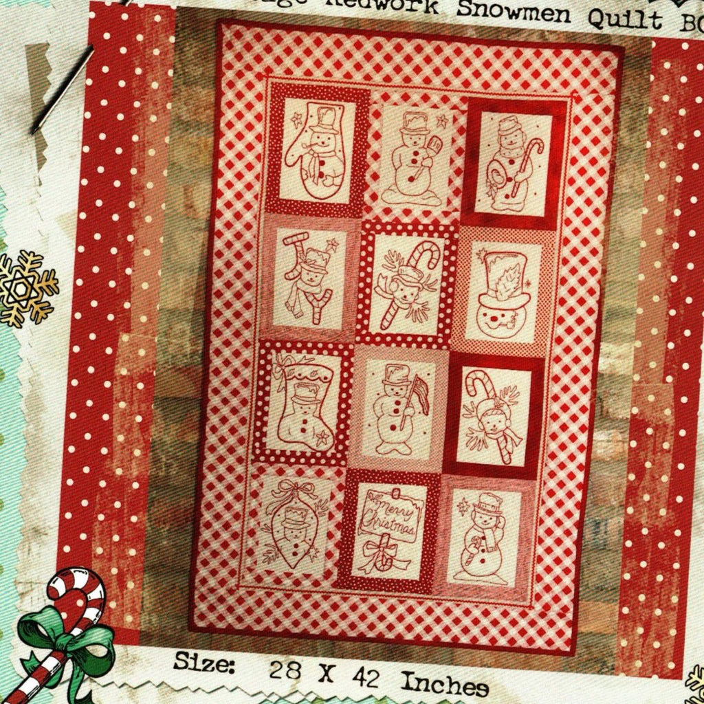 Redwork Snowman Set outlet B machine embroidered quilt blocks